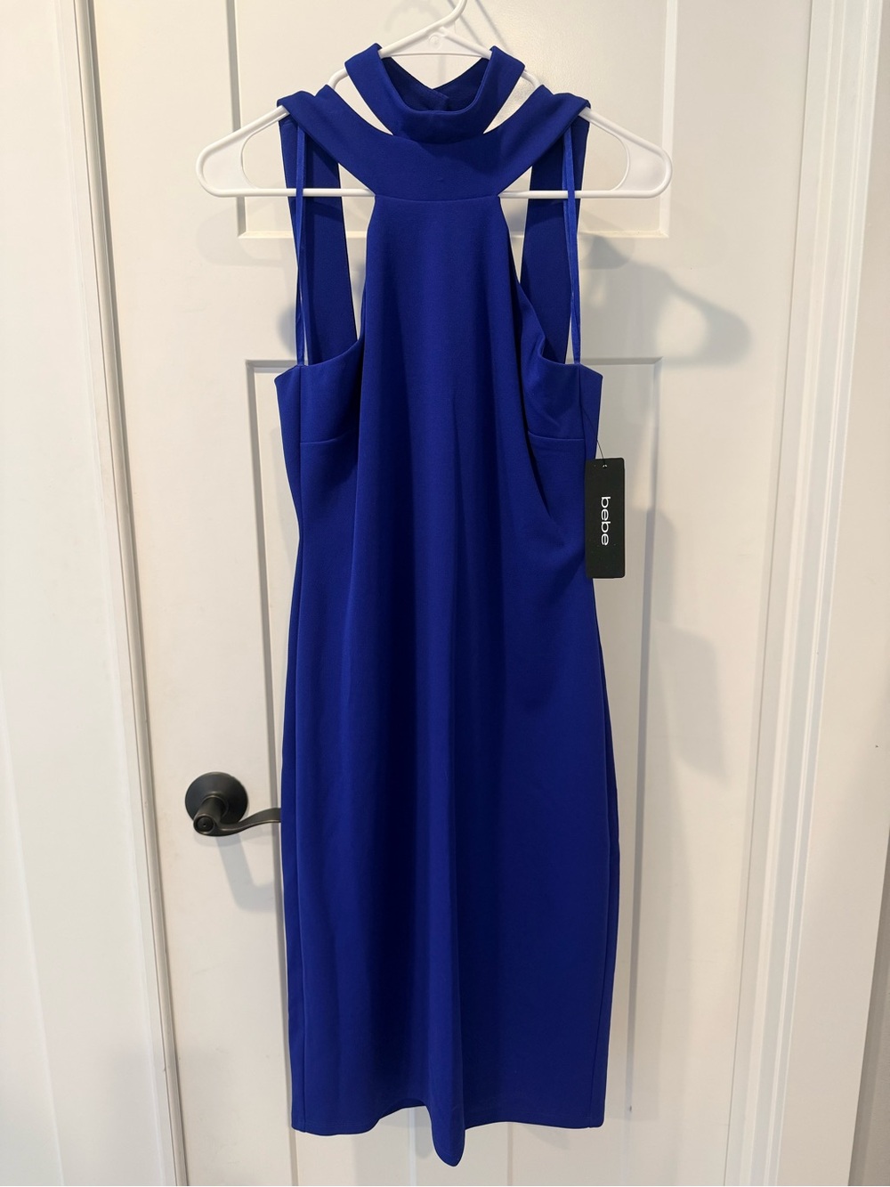 bebe Cobalt High Neck Midi Dress